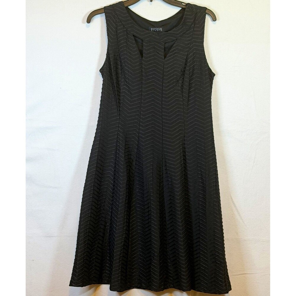 Enfocus Studio Women’s Black Chevron Scoop Neck Sleeveless A-Line Dress 12